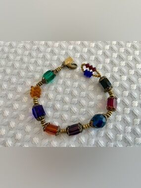 DESERT HEART Artisan Vintage Bohemian Rainbow Crystal Bead Bracelet USA #776